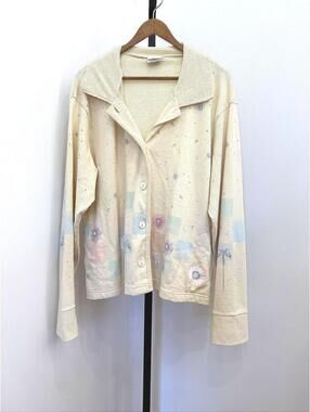 Artisans XL Cream Button-Up Cardigan with Floral and Geometric Print